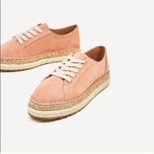 Zara Pink Suede Espadrille Sneakers NEW
